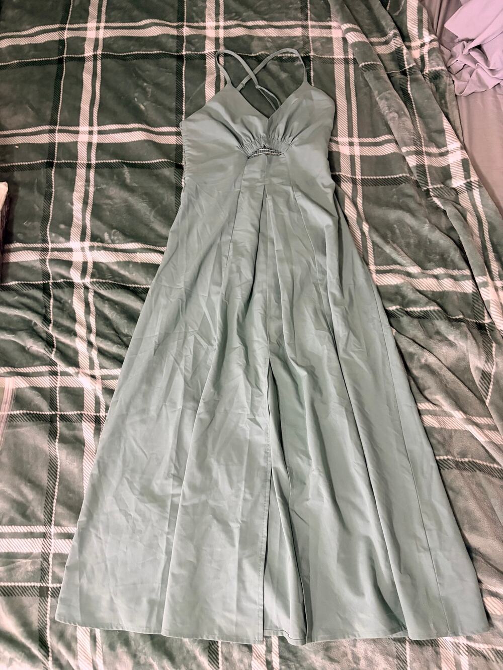 BTFBM Sage Green Cutout Smocked Maxi Dress